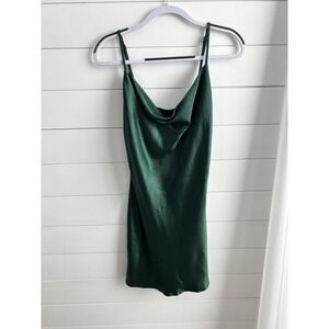 Nasty‎ Gal Green Satin Slip Dress Cowl Neck Mini Size 8  0322